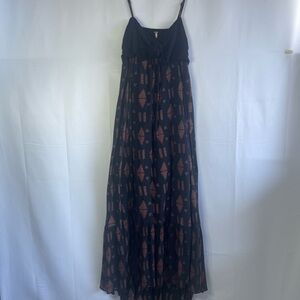 Free People Black Maxi Dress with Rust Geometric Motif
